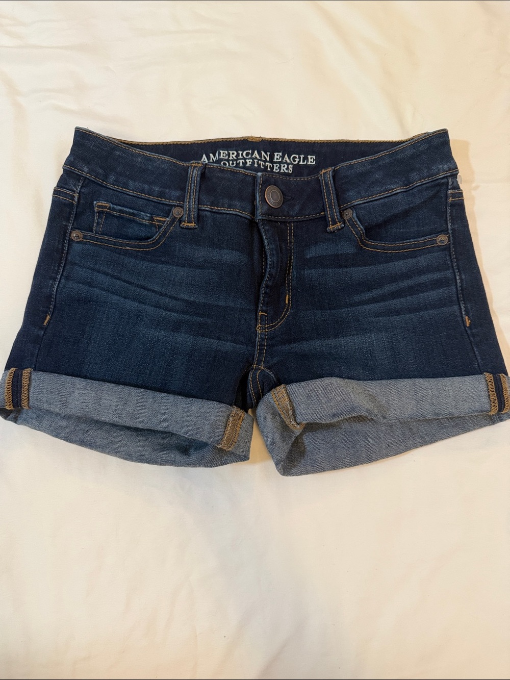 American Eagle Outfitters Dark Blue Rolled Hem Denim Shorts